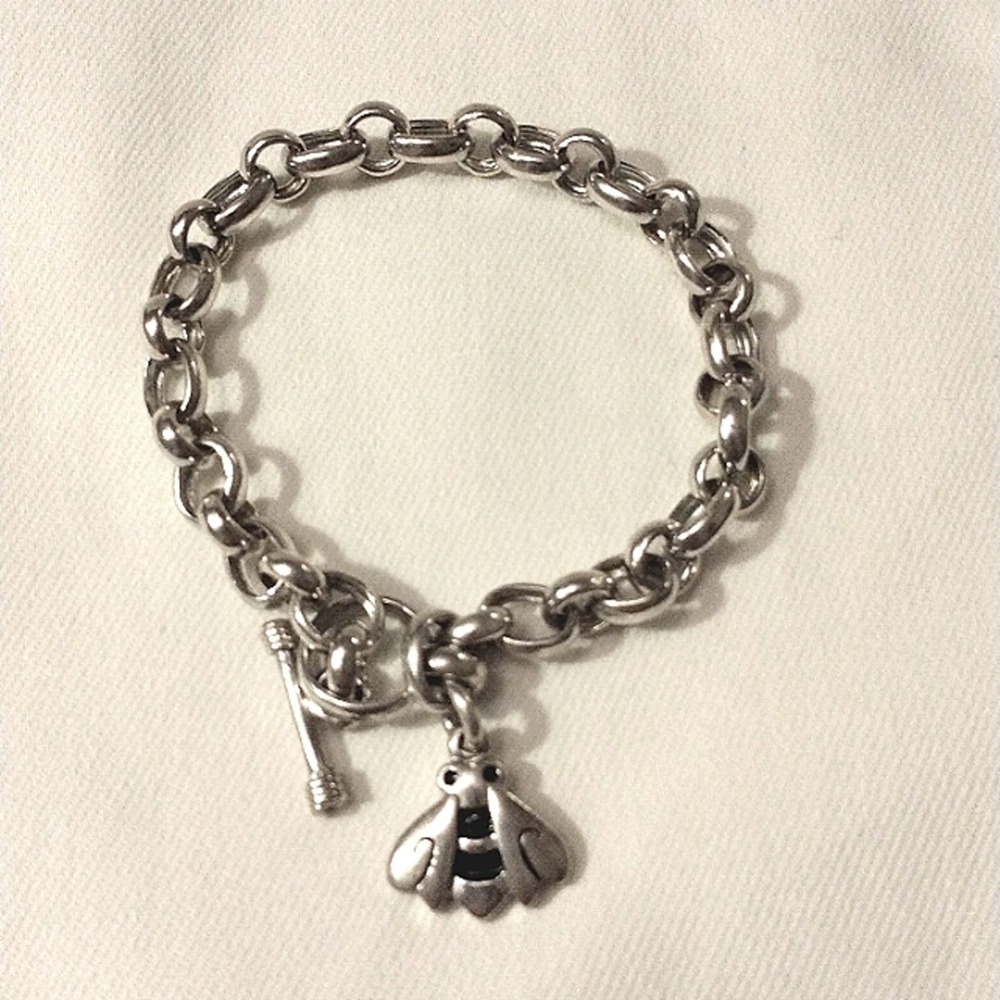 BUMBLEBEE Silver Real 925 Stamped Bee Charm Thick‎ Chain  7.5" Bracelet Bee